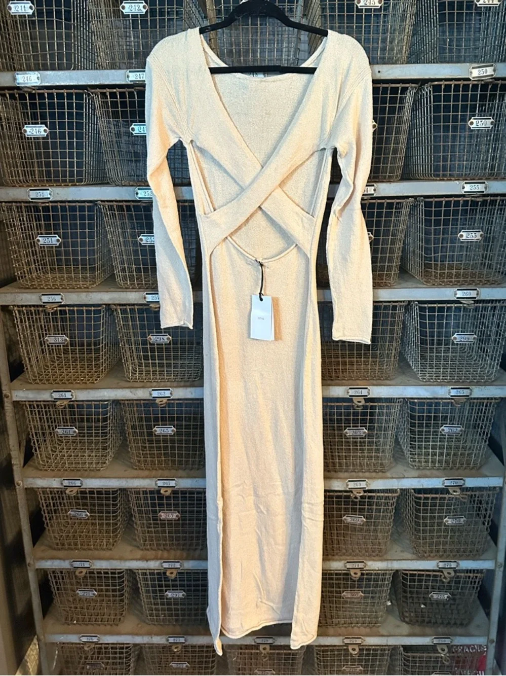 New! Onia Sandshell Crochet Knit Long Sleeve Maxi Dress Medium NWT 38432